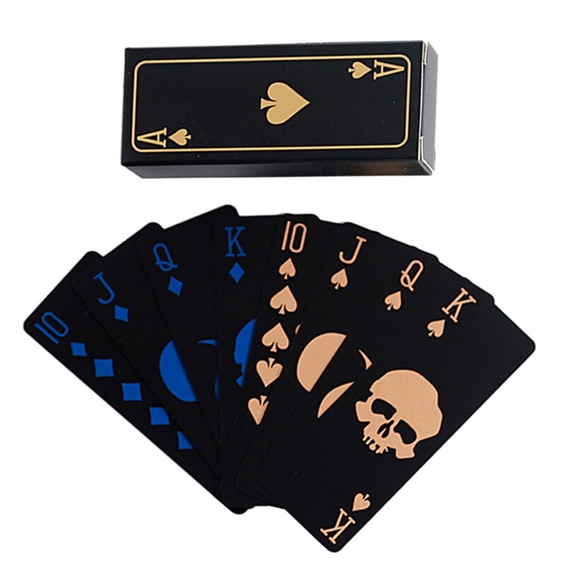 Fluorescerende Pvc Speelkaarten Met Doos Waterdichte Gloeiende Schedel Poker Party Ktv Professionele Poker Kaarten Volwassenen Kids Goocheltruc: blue and gold