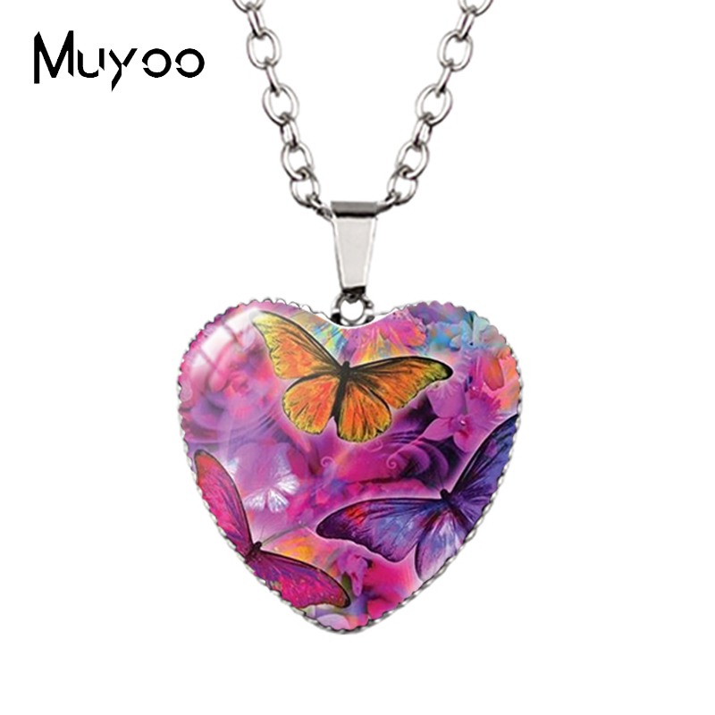 Landscape Animal Swans Butterflies Peacock Oil Painting Handcraft Heart Jewelry Pendant Necklace HZ3: Pure Gold Color