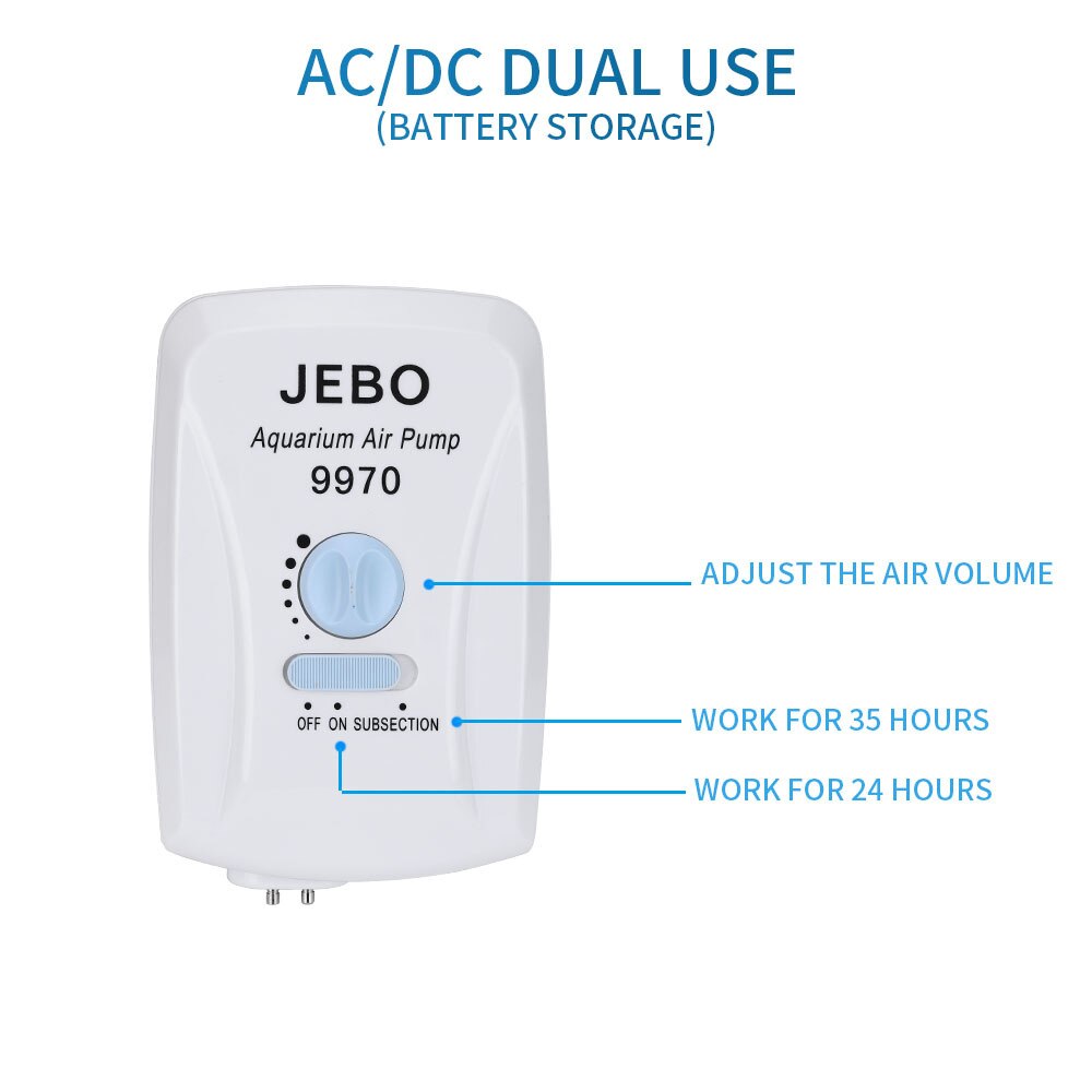 JEBO AC and DC Dual-purpose Oxygen Pump Lithium Battery Rechargeable Oxygen Pump 9970/9950 Outdoor Fishing USB Charging