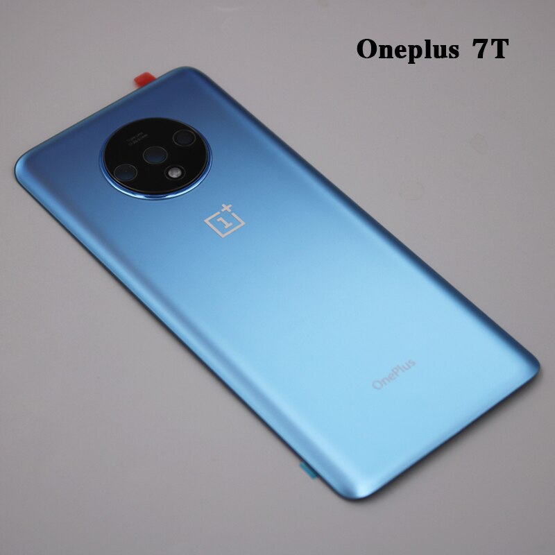 Oneplus – boîtier de batterie pour Oneplus 7 7T Pro 1 + 7T Pro, couvercle arrière en verre avec objectif d&#39;appareil photo et autocollant: 7T Matte Blue