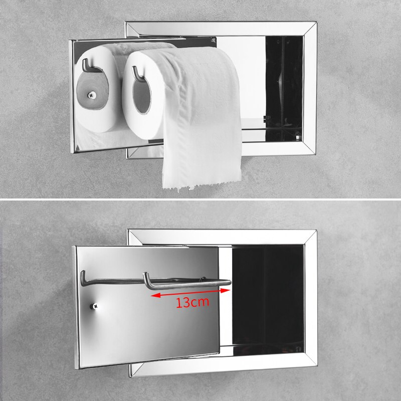 Stainless Steel Toilet Paper Holder Concealed Bathroom Toilet Roll Paper Holder Tissue Box In Wall Paper Towel Holder