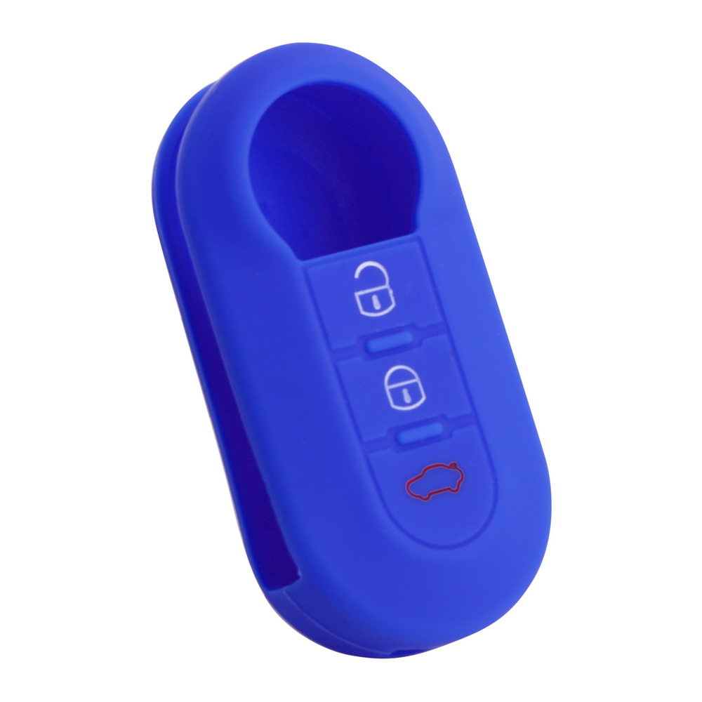 Autosleutel Case Cover Voor Fiat 500 Panda Grande Punto Bravo Stilo 500x Abarth Ducato Doblo Peugeot Flip 3 Knop siliconen Sleutelhanger: Blauw