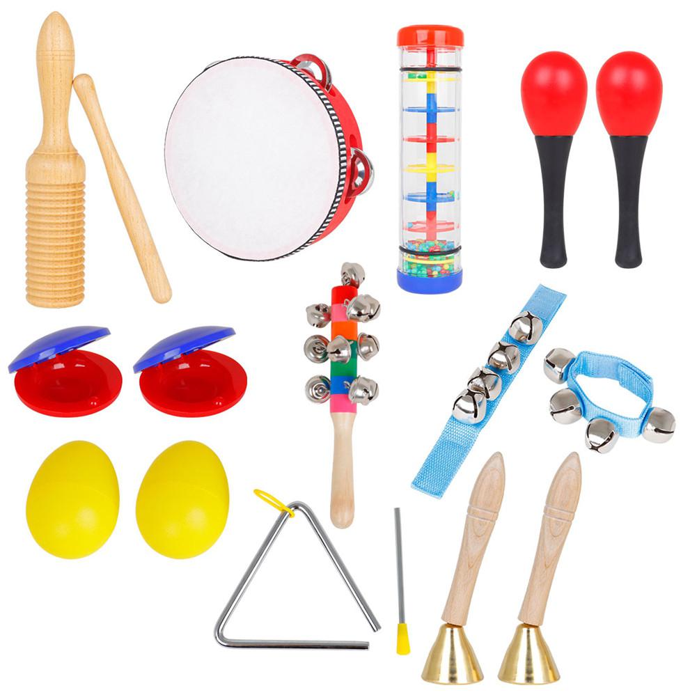 10 Pcs/set Musical Instruments Set 6 Inch Red Hand Tambourine + Double Rain Sound + Yellow Sand Egg: Default Title