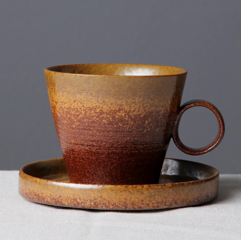 Japansk stil grov keramik retro kontor temuggar vintage handgjorda vattenkopp kaffe mjölk drinkware: Ställ in 3 - röda