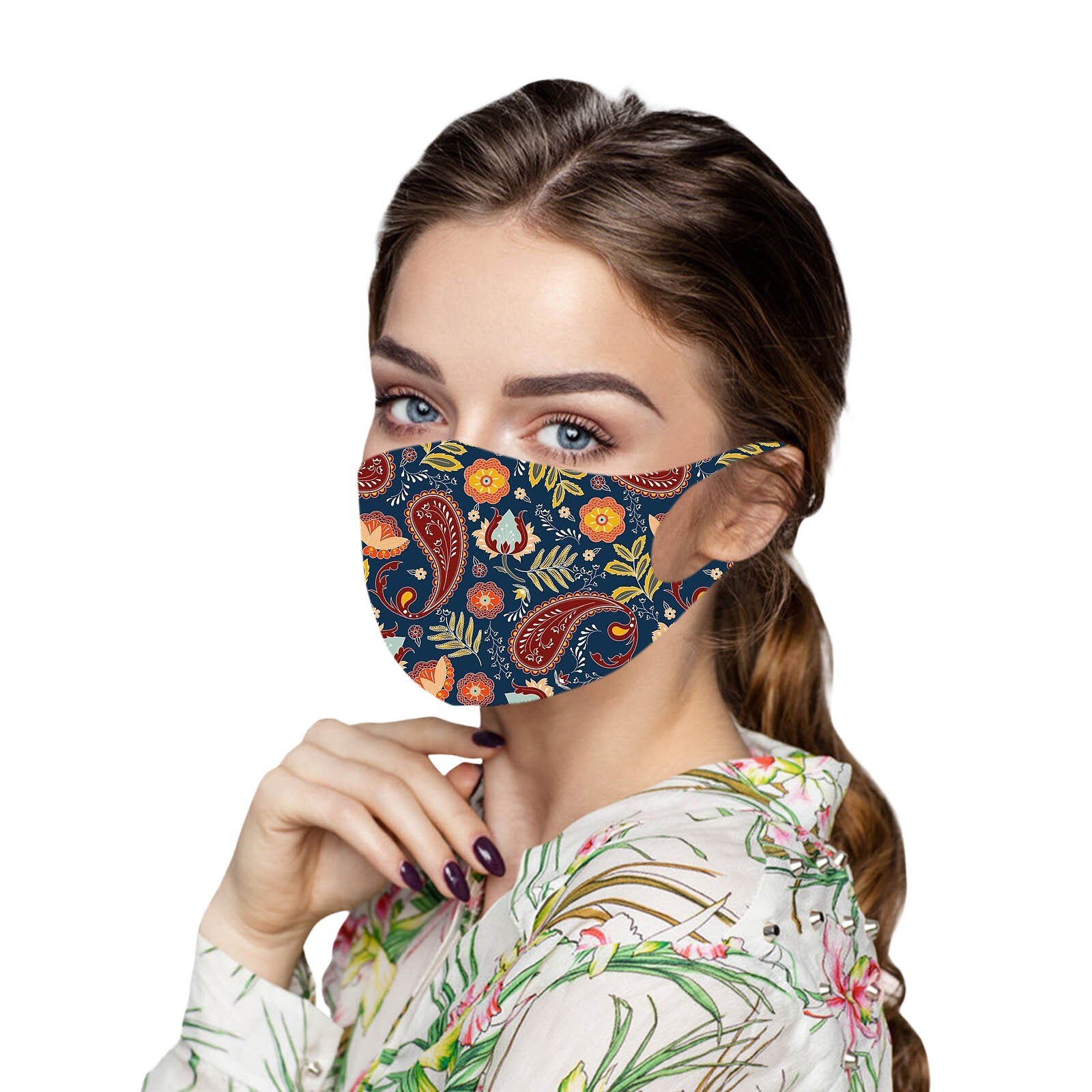 1pc ski Fasemask Adult Ice Silk Printed Bandana Washable Reusable Fabric Lavables Masque Bandana: O