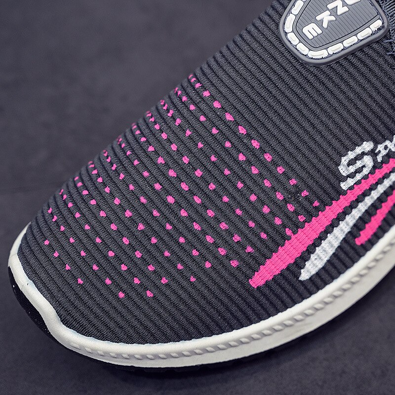 Dames mesh platte schoenen met katoenen casual wandelstrepen sneakers loafers zachte schoenen ronde neus platte schoenen met damesschoenen