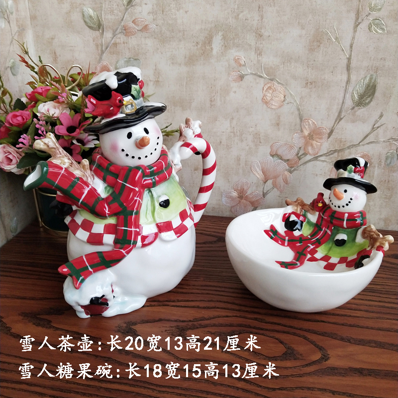 Söt keramisk snögubbe matplattor salladsskål hantverk mellanmål maträtt vattenkokare förvaringsburk flaska porslin år