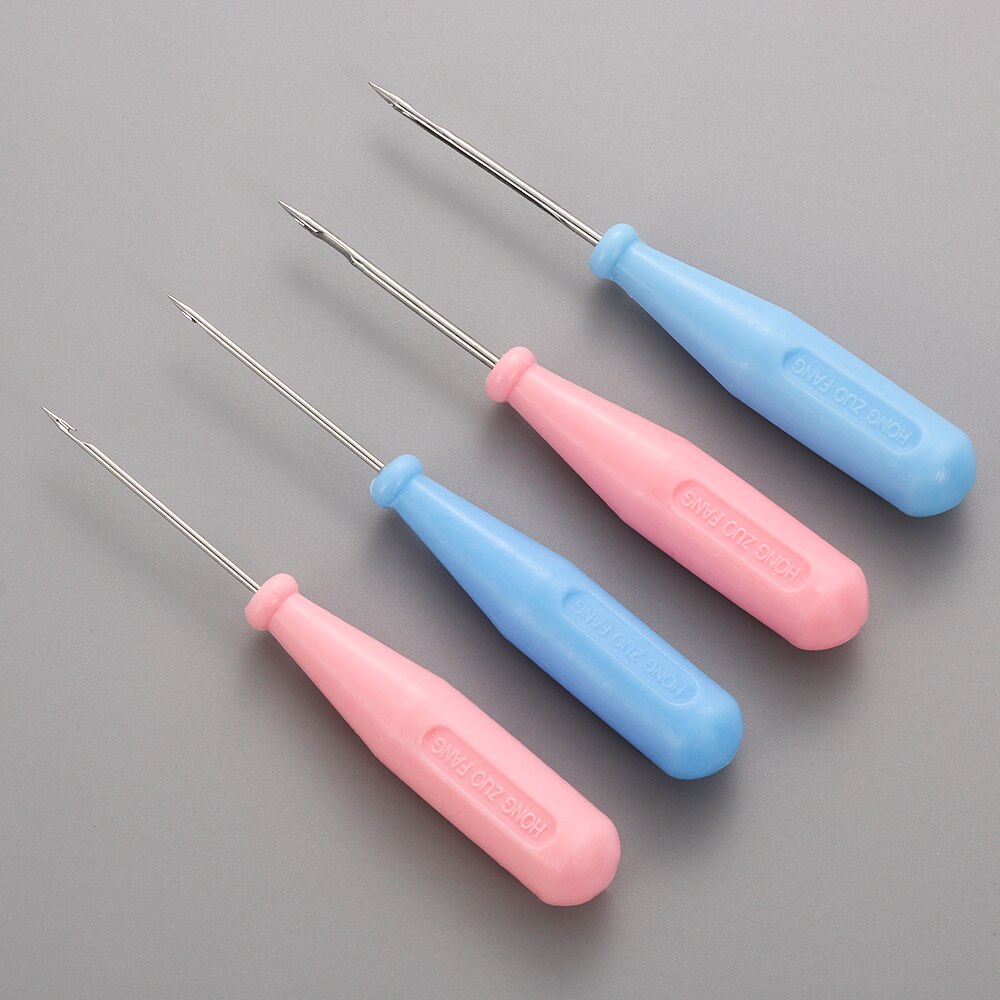 Aguja de acero para coser zapatos, 1 Uds., gancho de agujero, herramienta de cuero hecha a mano, cono de mango de plástico, agujas de reparación de zapatos