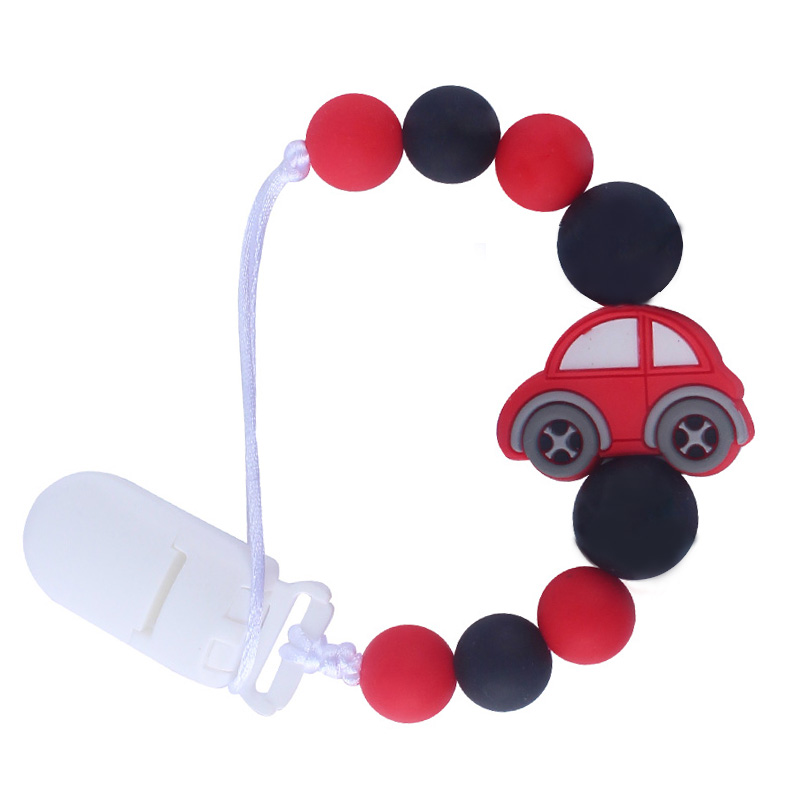 Baby Molars Silicone Beads Pacifier Clip Chain Silicone Car Teether Anti-lost Chain Baby Teether: Red