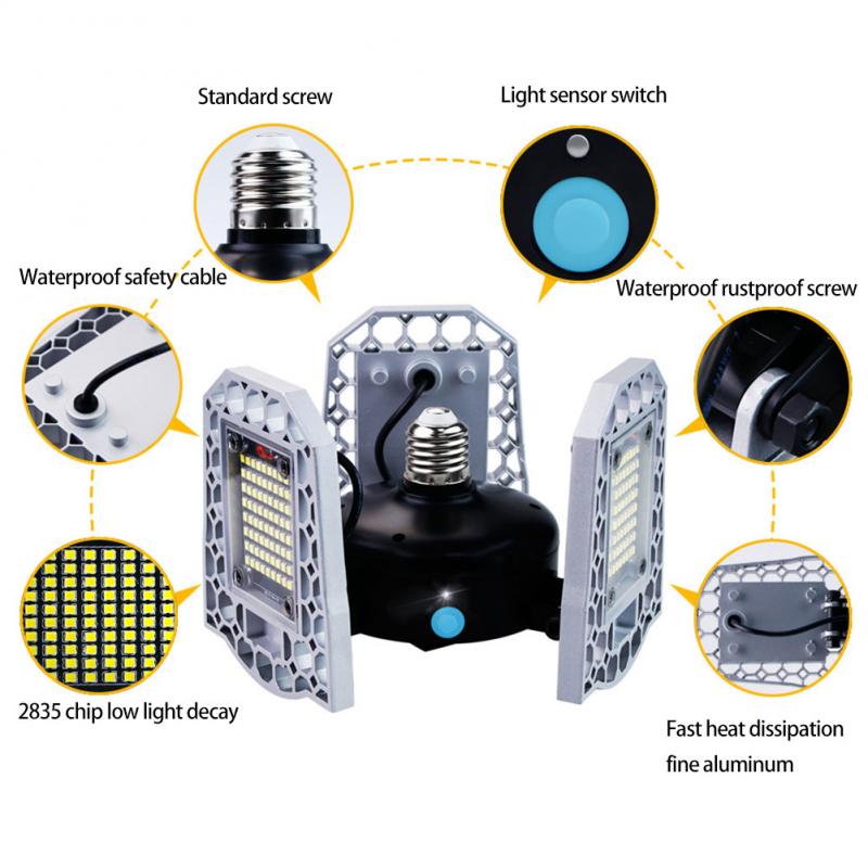 360-degree LED Garage Ceiling Lights Flush Mount Deformable Lamp 85% Energy Save High Brightness Ideal For Workshops Mines Barns