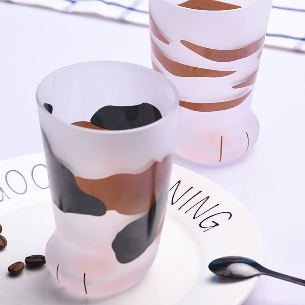 1Pc 300 ML Funny Cute Cat Paw Glass Cup Personality Frosted Cat Claw Shape Coffee Cup For Home,Office,Bar