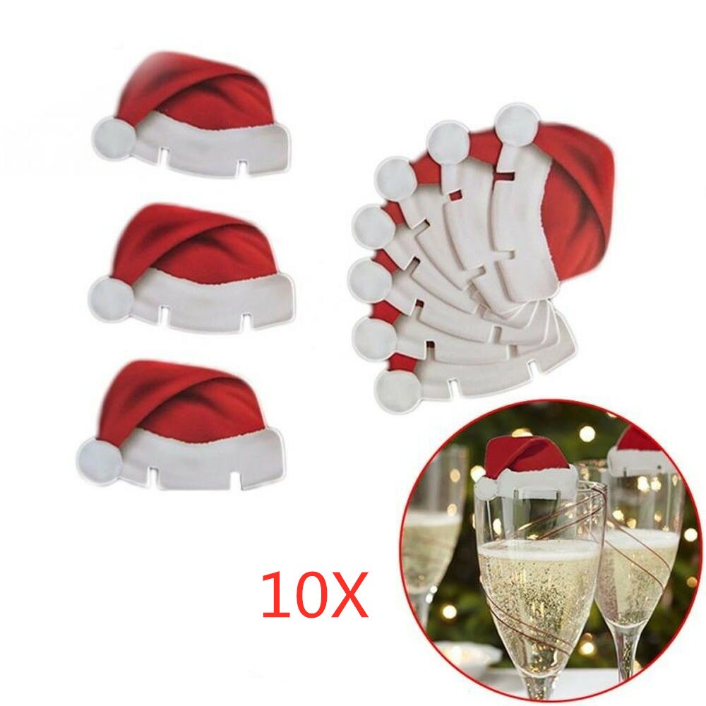10 Stks/partij Mini Kerstversiering Hoeden Champagne Glas Decor Thuis Party Tafel Ornament Jaar