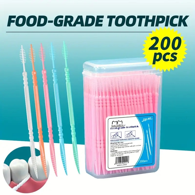 200 stks/doos Tandenstoker Borstel Plastic Wegwerp Rager Dubbele Hoofd Tandzijde Stok voor Huishoudelijke Mondreiniging Gereedschap