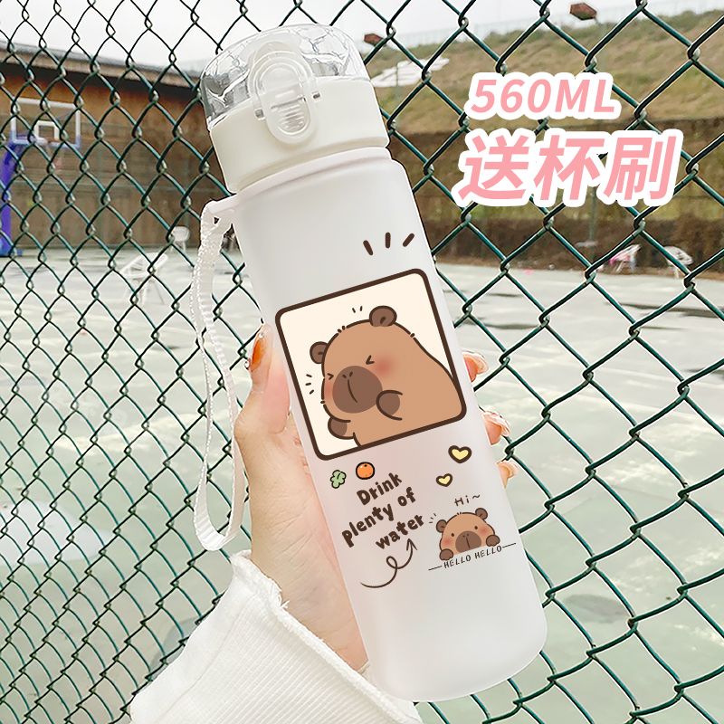 Botellas de bebida de rebote Capybara de 560ml, botella de agua de plástico barata Popular de dibujos animados, promocionales reutilizables, taza de agua de Capybara: Naranja
