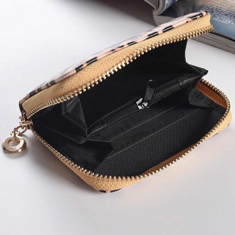 Carteira feminina leopardo curto impressão alça de pulso do plutônio zíper saco de grande capacidade multi-cartão slots saco do telefone móvel caso de cartão