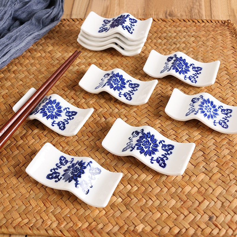 Keramik Essstäbchen Rest Hand bemalt Blau Weiß Porzellan Essstäbchen Halfter Blume Rattan aufbringen Platziert Suppe Löffel Stäbchen
