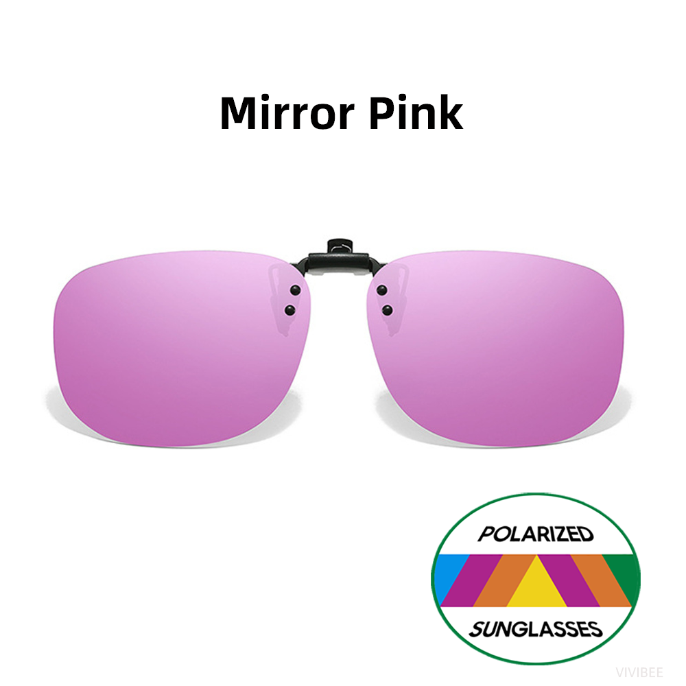 VIVIBEE Flip Up Clip On Sunglasses Polarized Men Square UV400 Photochromic Night Vision Women Classic Mirror Clips: WHITE / Silver