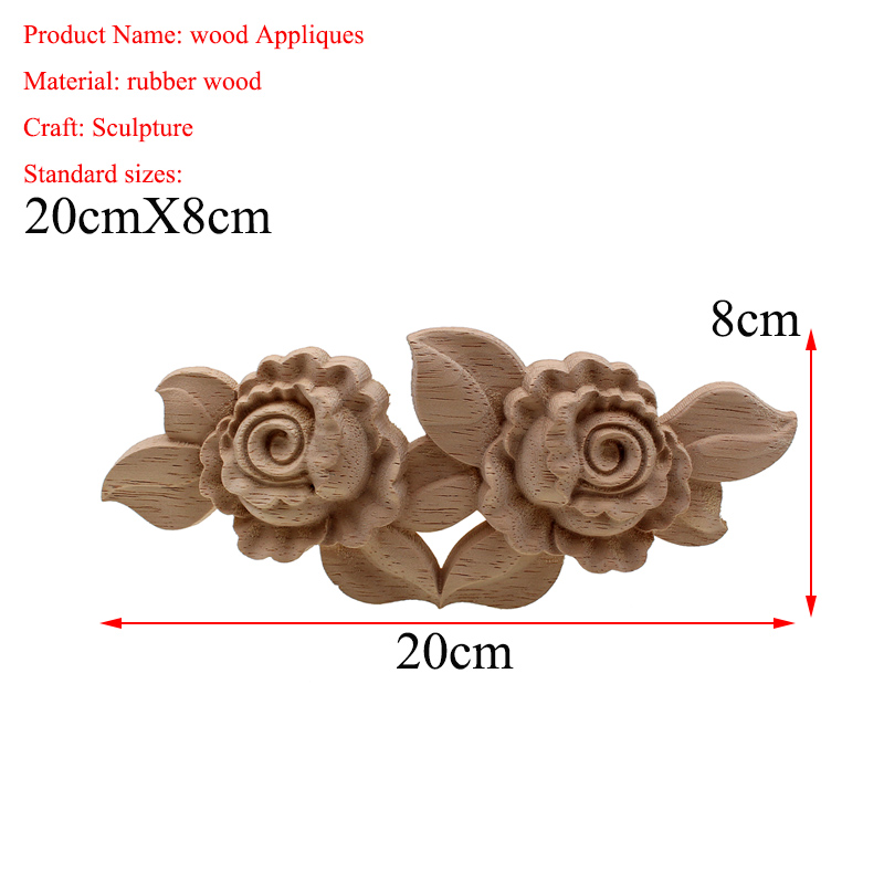 VZLX Flower Wood Carving Natural Wood Appliques for Furniture Cabinet Unpainted Wooden Mouldings Decal Decorative Figurine: 20cmX8cm