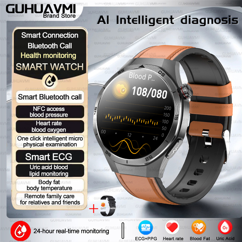 2025 para HUAWEI DT5 reloj inteligente de grasa en sangre ECG oxígeno en sangre ácido úrico presión arterial monitoreo de salud reloj inteligente hombre mujer: Azul