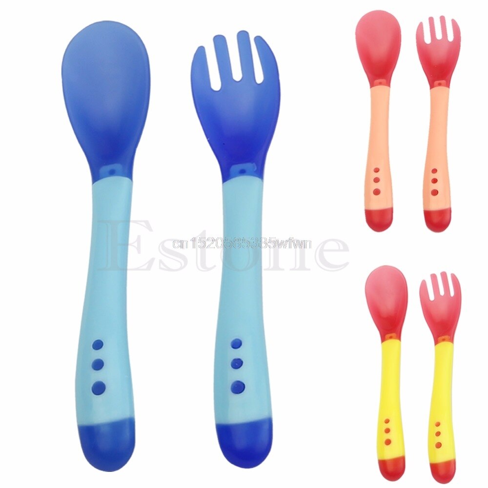2 Stuks Handige Warmte Sensing Thermische Lepel Baby Kids Spenen Siliconen Hoofd Servies # HC6U #