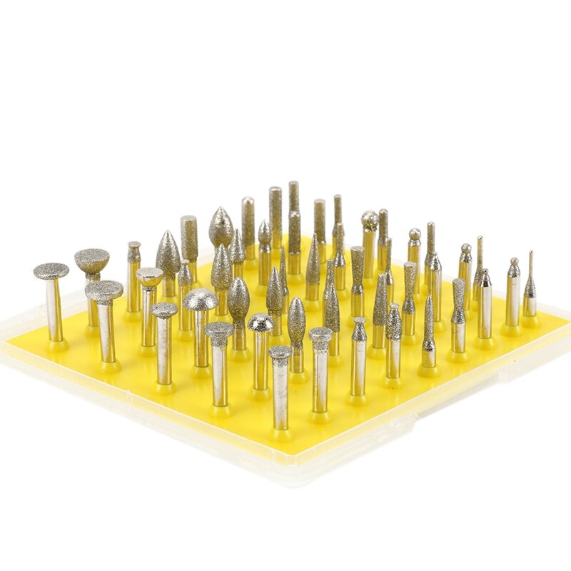 50Pcs Diamond Coated Grinding Grinder Head Rotary Diamond Burrs For Metalworking Stone Ceramic Glass Carbide Carving Tool
