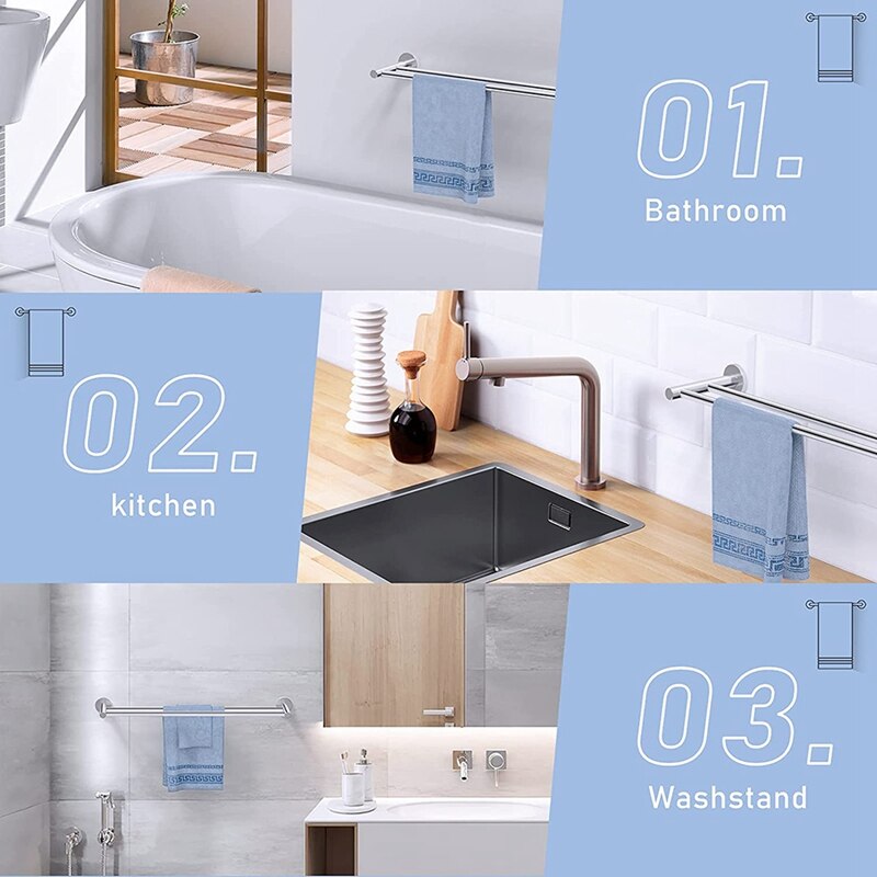 JFBL Double Towel Bar Rack Wall Mounted Towel Rod For Bathroom, Long Large Modern Towel Holder, Stainless Steel