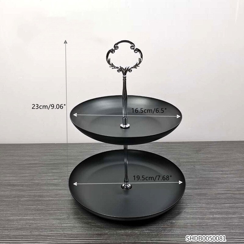 Cake stand Gold iron double layer storage tray dessert table candy snack tray jewelry display rack home decoration: A black large