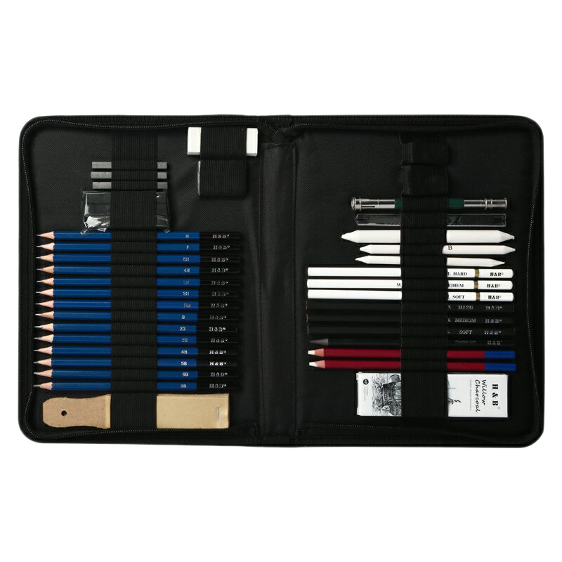 -H & B 45Pcs Art Kit Tekenen En Schetsen Potlood Set Houtskool Potloden Grafiet Potloden Gummen Met Kit Bag accessoires: Default Title