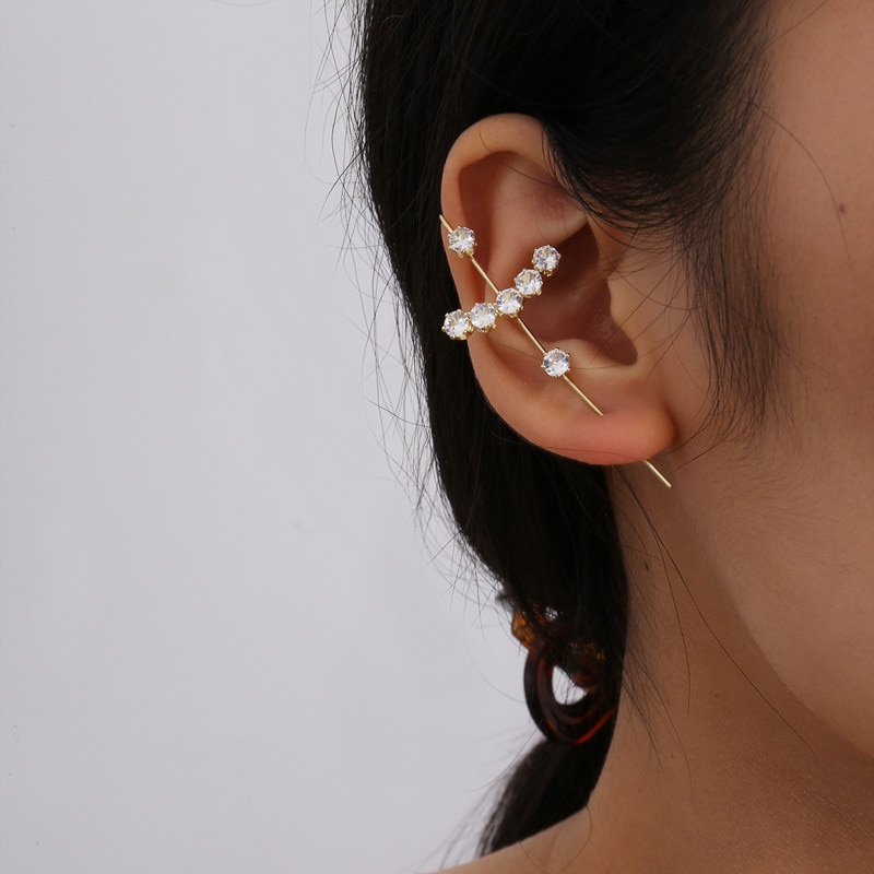 Aomu punk zirkonia strass metalen oorbel oorbellen voor vrouwen slash omringende oorschelp oorbellen op meerdere manieren te dragen