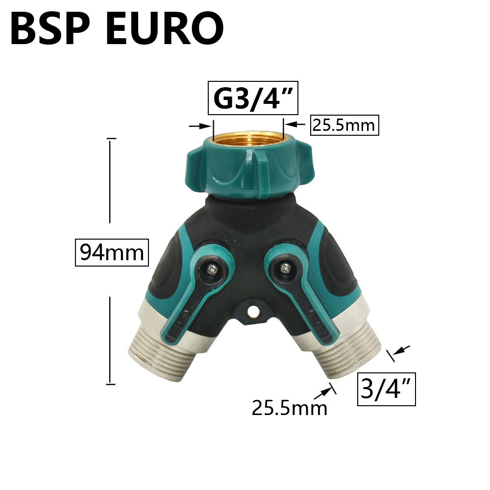 Brass 3/4" Thread Garden Tap Hose Water Splitter 2-Way Garden Irrigation Valve Y Type Watering Adjustable Switch Controller: Brown