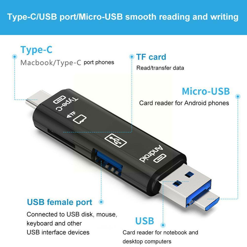 Lettore di schede Multi Otg 5in1 micro-sd/sd Card/telefono Usb universale/supporto/Android type-c type-c Tf Reader Computer D2w2