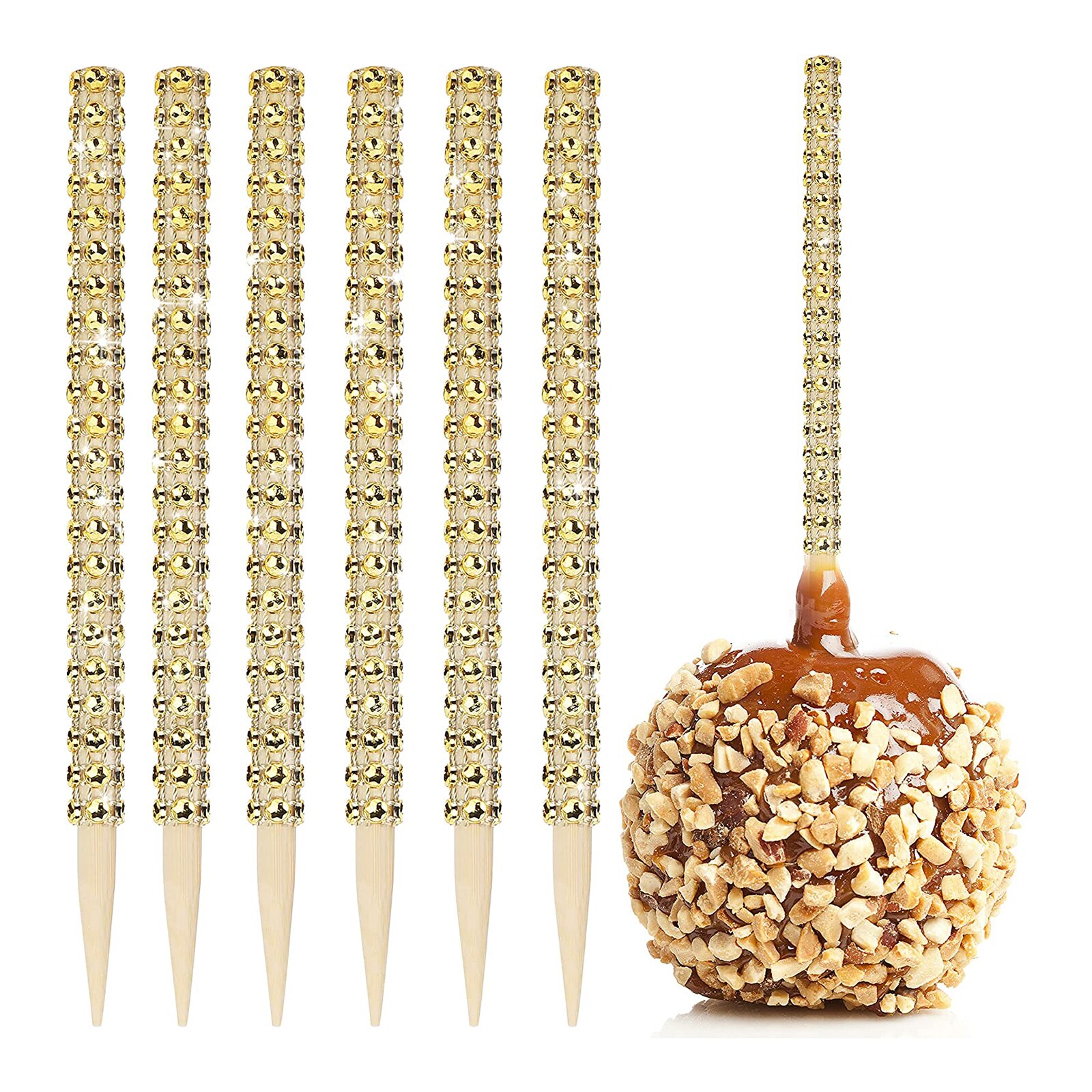 Bâtonnets à bonbons en forme de pomme, 32 pièces, brochettes, fournitures pour Buffet, Dessert, strass scintillant, nouveauté