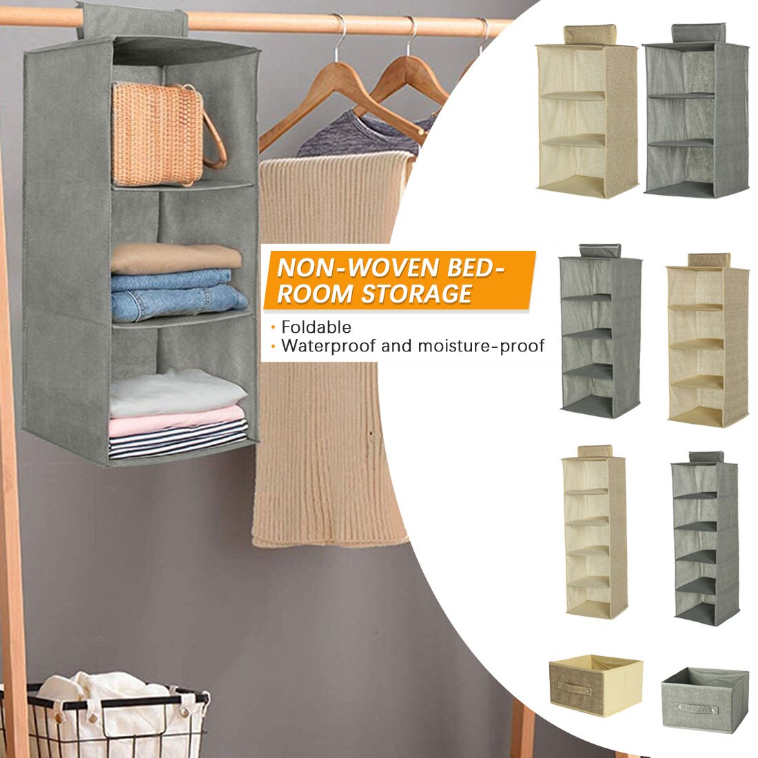 3/4/5/Layers Hanging Drawer Box Wardrobe Organizer Shelves Clothes Hangers Holder Portable Organizer Hanging Closet