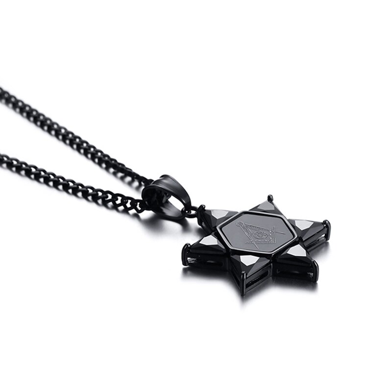 Freemason Masonic Black Hexagram Pendant with Stainless Steel Chain Necklace For Men Hip Hop Style Best Friend Choker