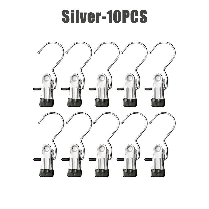 10-100pcs Stainless Steel Clothespins Laundry Clothes Pegs Hook Portable Hanging Clothes Clip Wardrobe Clothes Organizer Hanger: Light Grey