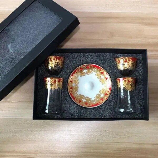 Turkish Tea Cup Box Set Blue Gold Pattern Afternoon Tea Cup Saucer Coffee Cup Glass Leisure Tea Set High-end Noble Cupware: Gift Box - 06