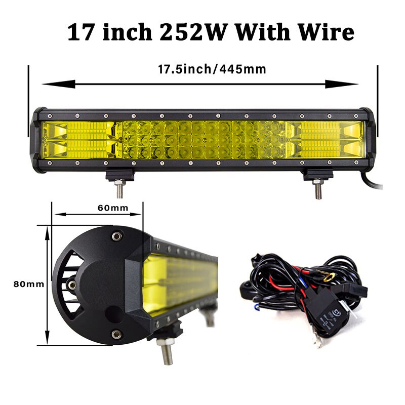 Willpower 20 22 inch Yellow Led 4x4 Offroad Light Bar 324W for 4WD Truck SUV ATV Trailer Beam Amber Work Driving Lights Fog Lamp: 17 inch with wire