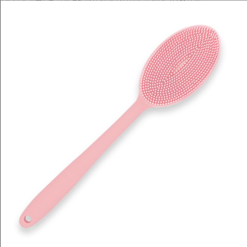 Siliconen dubbelzijdige badborstel met lange steel, rugborstel voor massage, douche, reiniging, verwijdering van exfoliërende badborstel: Roze