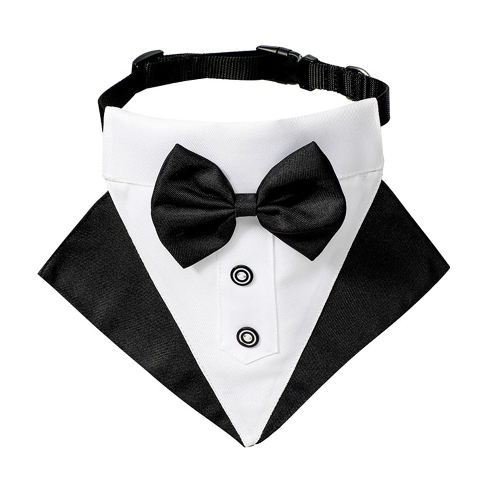 Esmoquin Formal para perro, Bandana de boda con pajarita, ajustable, para cuello de Mascota, pañuelo para perros pequeños, medianos y grandes: Negro / M