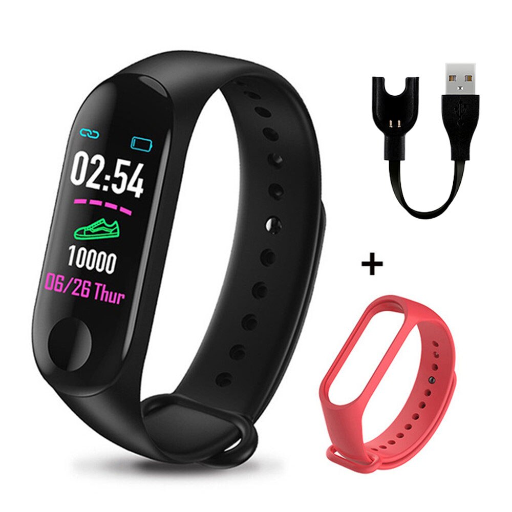 Digital Bracelet Heart Rate Blood Pressure Health Waterproof Smart Watch Men Women Bluetooth Watch Wristband Fitness Tracker: Black Red