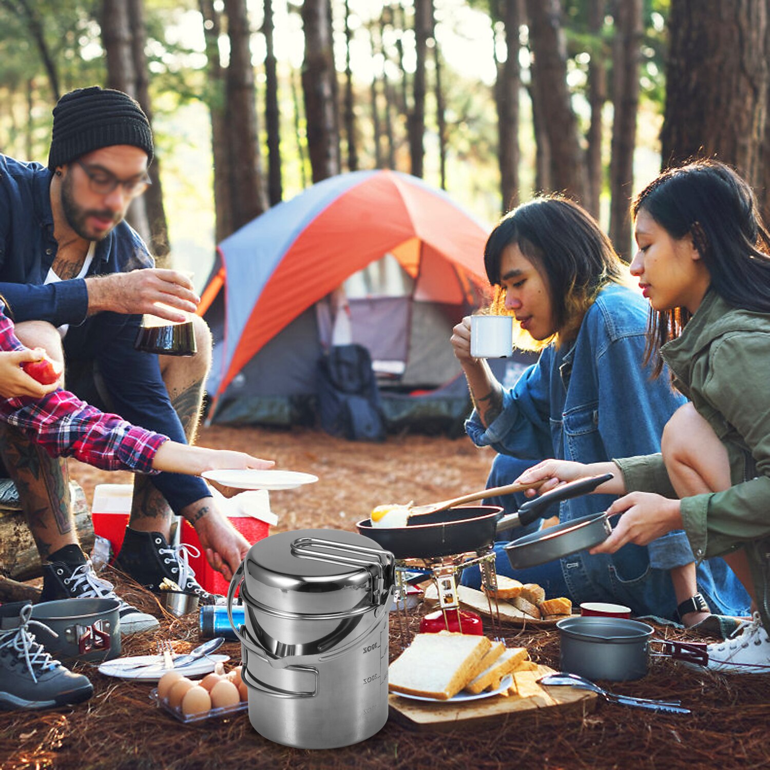 1l kogekedler i rustfrit stål bærbar udendørs campinggryde med foldbart håndtag backpacking vandreture picnic campingkedel