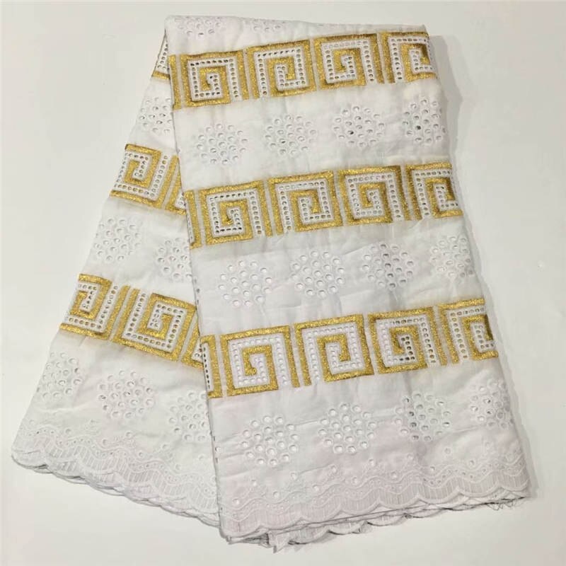 5 yard Swiss lace fabric latest heavy beaded embroidery African cotton fabrics Swiss voile lace popular Dubai styleLC2209: White