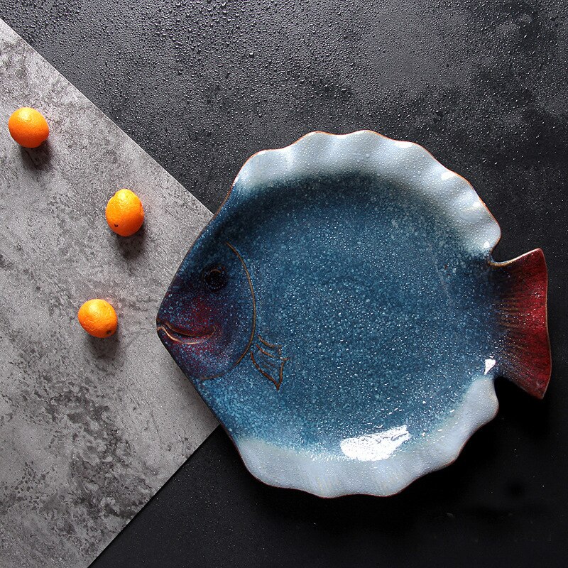 Bund glaseret personlighed fisk tallerken fisk form tallerken farve porcelæn blå fe fisk tallerken er ikke let at: 11- tommer fiskeplade