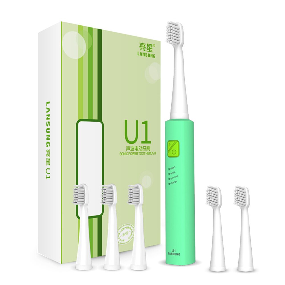 Lansung Schall- Elektrische Zahnbürste Ultra Schall- USB Aufladbare Erwachsene Zahnbürste Clever 4 Zahnbürste Köpfe Austauschbare Bleichen: U1 alle Grün 6 Kopf