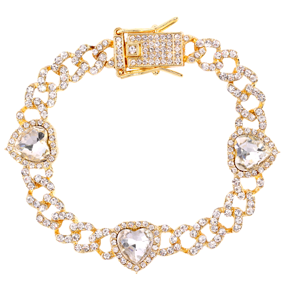 Crystal Heart Cuban Link Ketting Armband Voor Vrouwen Full Strass Hiphop Luxe Bling Chunky Armband Bruiloft Sieraden Cadeau: Groene Dragonly