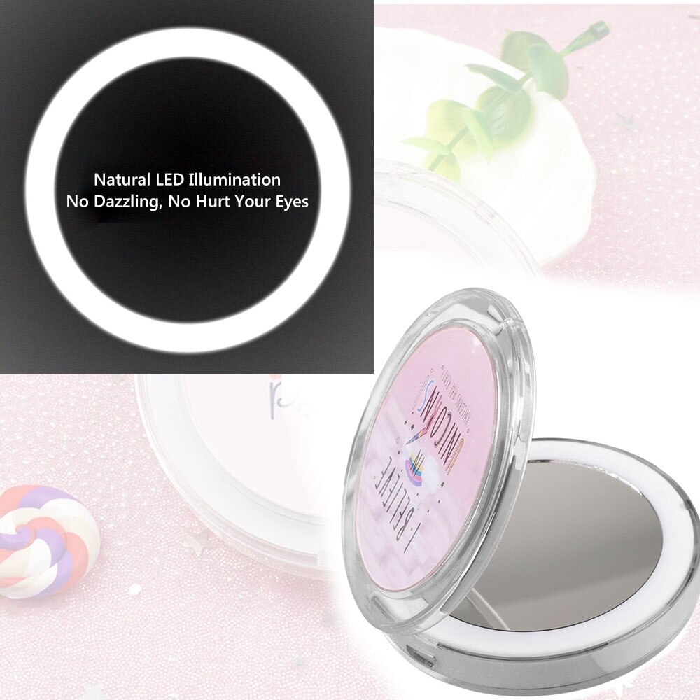 Portable Makeup Mirror with Led Lighted Travel Makeup Mirror Rechargeable USB Handheld Illuminated Cosmetic Mirror