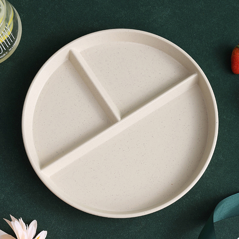 Plato de comida redondo y cuadrado para adultos, plato de cena reutilizable, Control de porciones, dieta, 3 compartimentos, apto para microondas, PP: Grey