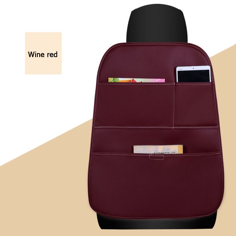 1pc pu skinn bil arrangør sete rygg oppbevaring vanntett beskyttelse bag deksel holder bak sete arrangør til låve oppbevaringsmatte: Vinrød