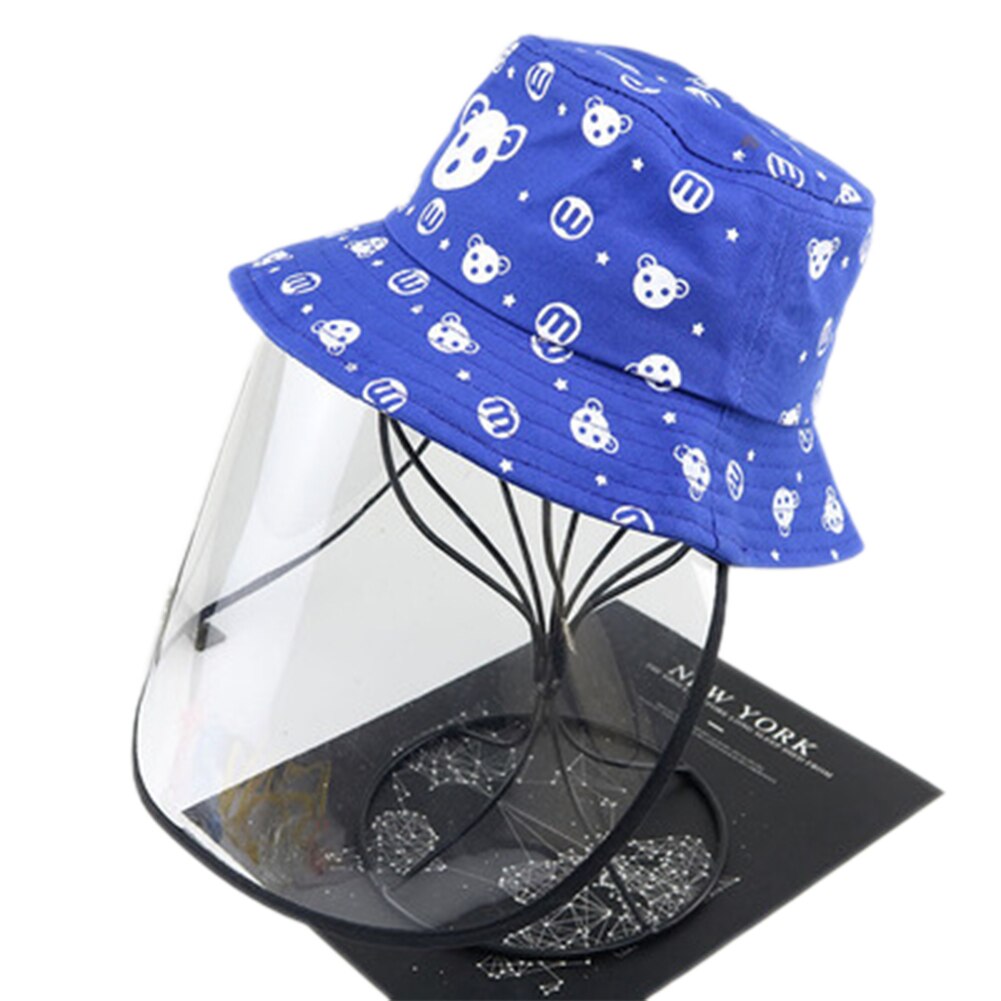 Kinderletters/cartoons, anti-spuug, anti-speeksel, anti-druppels, winddicht, volledig gezichtsmasker, outdoorveiligheid, beschermende hoeden, petten: Beerblauw