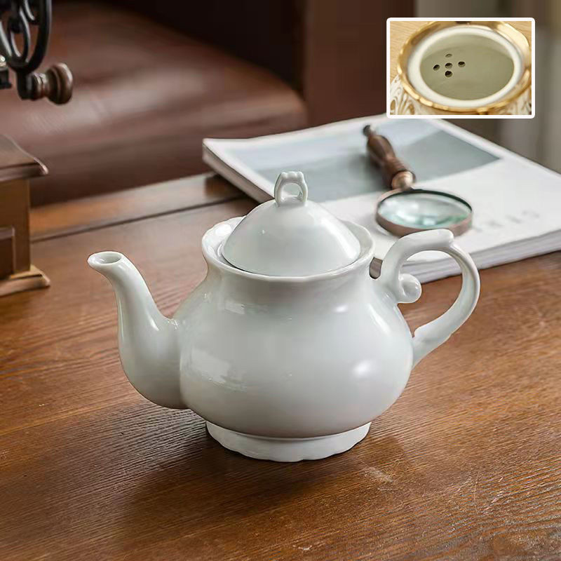 Noble English British Teapot and Cup Set High Grade Porcelain Pot Kettle Jug Party Cafe Teaware Coffee Cup and Saucer Spoon Set: White Pot